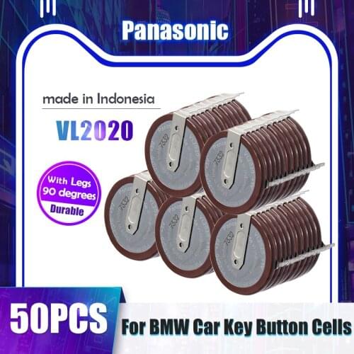 50PCS Panasonic VL2020 VL 2020 20mAh 3V Rechargeable Lithium Battery With Legs 90 degrees Button Battery For BMW Car Key Remote