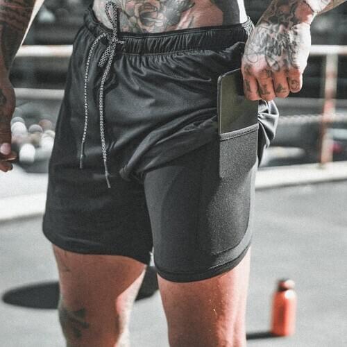 Mens Sports Shorts 2 In 1 Double Layer Jogging Breathable Shorts Mens Gym Training Mesh Five-point Pants