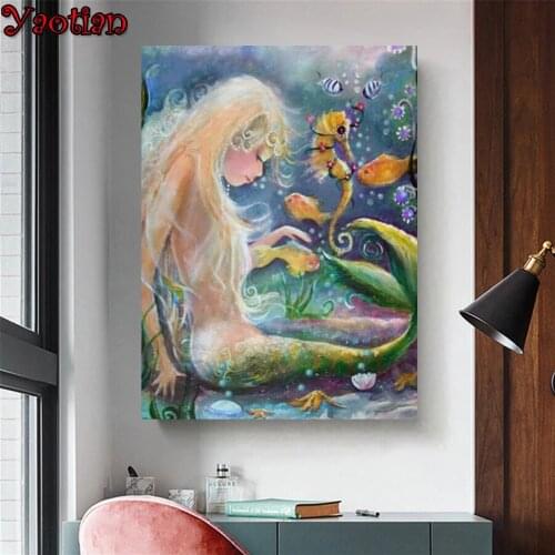 Yaotian Diy Diamond Painting Kit Mermaid Princess Diamond Embroidery Mosaic Handmade Picture Of Rhinestones Gift Home Decor