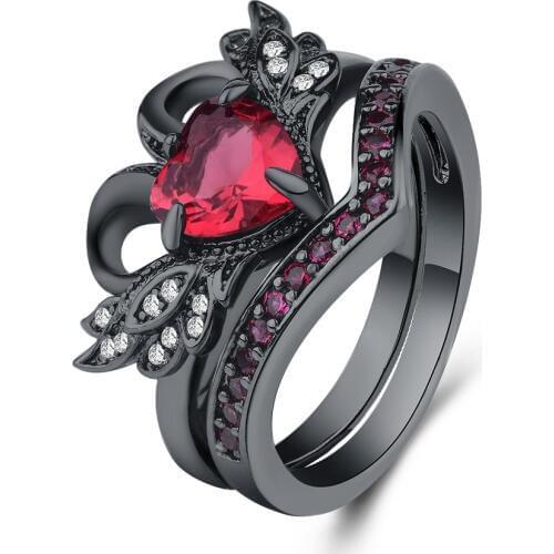 Black Swan Red Zircon Stone Ring Set for Women Wedding Engagement Fashion Jewelry High Quatlity Jewelry 2019