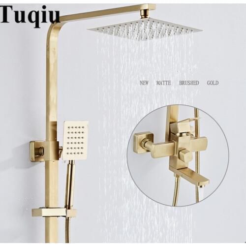 Bath and Shower Sets Faucet Mixer Tap With Tub Faucet Brass Luxury Brushed Gold Rainfall Shower Faucet Set Bathtub Faucet
