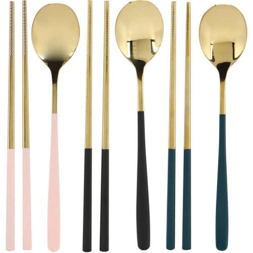 304 Stainless Steel Flatware Set Travel Camping Spoon Chopsticks Tableware Set with Storage Box