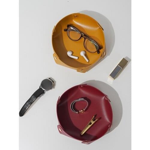 Desktop Storage Box Porch Sundry Storage Tray Faux Leather Key Wallet Plate Cosmetics Jewelry Box Desktop Ornament for Home