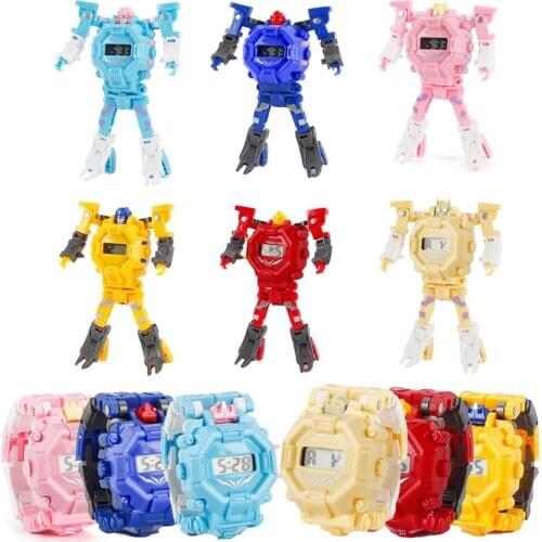New Childrens Watch Creative Cartoon Deformation Robot Electronic Watch Childrens Toys ABS Plastic Material Two-in-one Watch