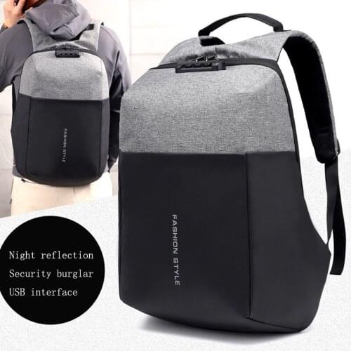 New Business Anti-theft backpack casual waterproof mochila USB Charging laptop bag Reflective password backpack School bags