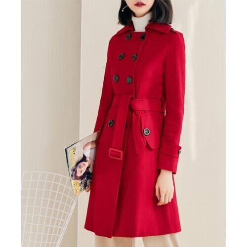 Coat Long Double-breasted Wool Red Autumn Elegant Ladies Coats and Jackets Women Manteau Femme ED-604 KJ2405