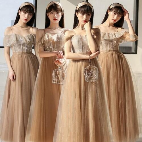 Bridesmaids Dress Vintage Embroidery Off The Shoulder A-Line Lace Tulle Floor-Length Luxury V-Neck Women Wedding Party Gown E364