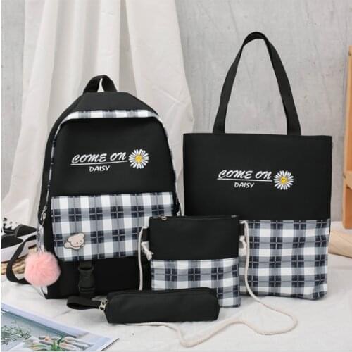 Outdoor Casual Kids Canvas Backpack 4Pcs/Set Children School Bookbag Cute Shoulder Bag and Pencil Case for Teen Girls Boys Camp