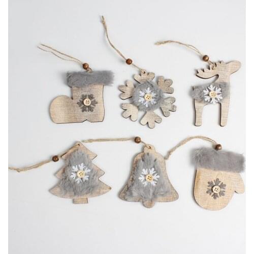 Christmas Ornaments Wooden Decorations Christmas Tree Gloves Bell Snowflake Elk Shoes Wooden Felt Hanging Pendant Gifts