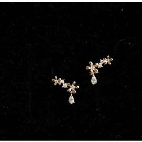 925 sSterling Silver Korean Version Creative Golden Flower Crystal Drop Earrings Women Fashion 14k Gold Plated Jewelry Gift