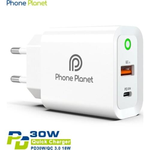 Phone Planet Quick Charger QC 3.0 PD 30W For iPhone 12 11 Pro Max Mini Xiaomi Huawei Samsung S10 Mobile Phone Wall Fast Charger