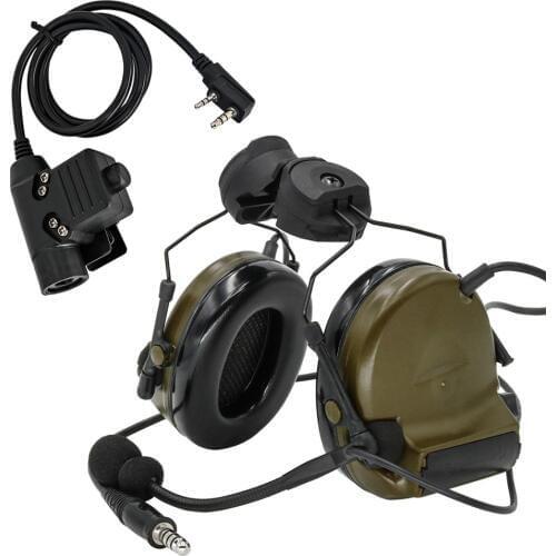 COMTAC II Helmet Bracket Version Headphones Pickup Noise Reduction Hearing Protection Tactical Headset FG +U94 kenwood 2 pin ptt