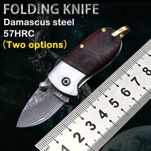 Mini folding knife Damascus steel pocket pattern outdoor knife self-defense camping tactical practical tools fishing tools EDC