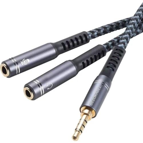 Headphone splitter 3.5 mm headphone adapter + audio TRRS male to dual 3.5mm TRS female stereo jack combo audio cable