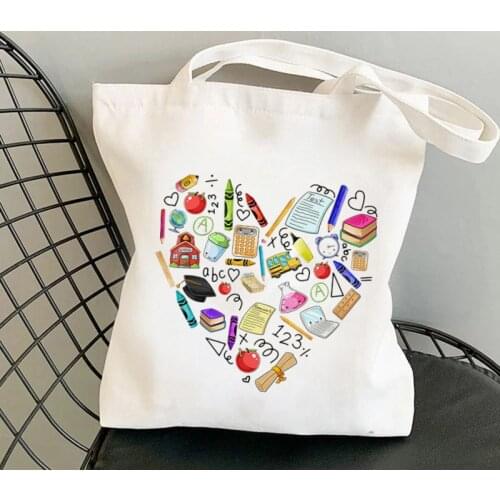 Supplies School Teacher Student Kawaii Heart Printed Tote Bag women Harajuku shopper handbag Shoulder Lady gift Canvas Bag