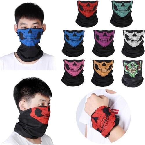 Outdoor Bicycle Cycling Ski Windproof Skull Half Face Mask Ghost Scarf Multi Use Hiking Camping Hunting Running Neck Warmer