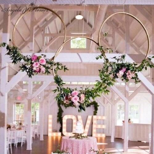 Wreath Garland Hanging Gold Iron Metal Ring Party Event Baby Shower Artificial Floral Wreath Bride Flower Dream Hoop DIY Decor