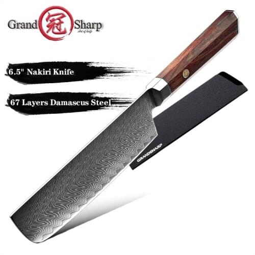 Grandsharp 6.5 Inch Nakiri Knife Janpanese 67 Layers Damascus Steel Kitchen Knife Cut Meat Gyuto Butcher Slicing Cleaver Knives