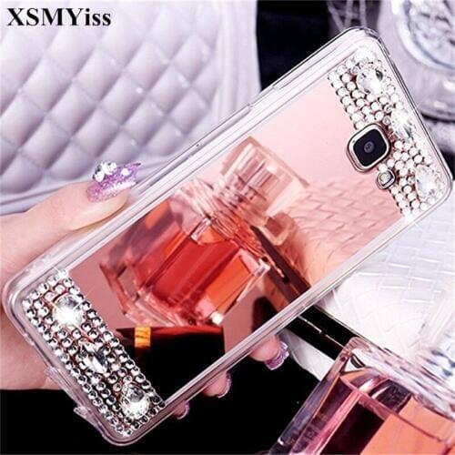 XSMYiss Bling Rhinestone crystal Diamond Case For Samsung A8 A6 PLUS A50 A70 j6 j8 2018 j5 j7 2017 Mirror TPU Phone Back Cover