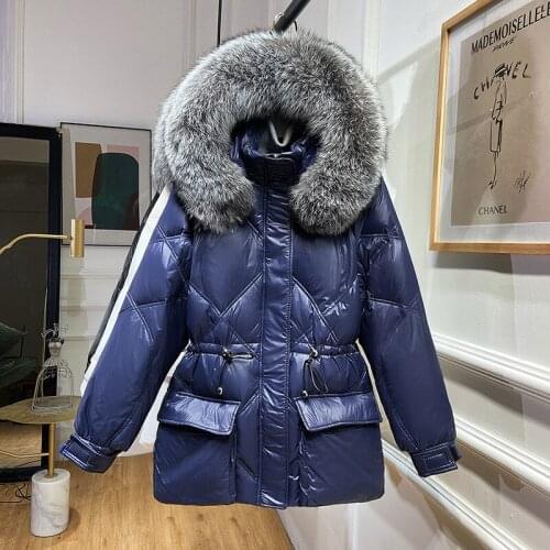 High Quality Thicken Coat Womens Jacket Winter 2021 New Korean Fox Fur Warm Collar Bright Face White Duck Down Long Loose