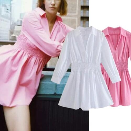 Jenny&Dave Dress Women Autumn Dress Women Vestidos England High Street Elastic Waist Long Sleeve Poplin Casual Party Mini