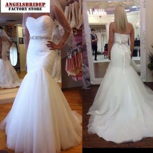 Angelsbridep Sweetheart Tulle Mermaid Wedding Dresses Formal Vestido De Noiva Empire Waist Court Train Bride Dress Bridal Gowns