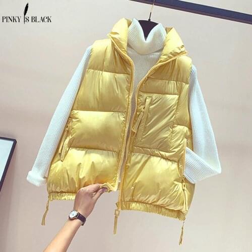 PinkyIsBlack Womens Winter Vest Solid Zipper Stand Collar Pockets Ladies Sleeveless Jacket Casual Loose Waistcoat for Female