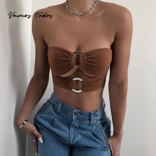 2021 Summer Womens O Ring Keyhole Hollow Out Crop Tops Y2K Fashion Sexy Wrap Cut Sleeveless Corset Tank Tops Vamos Todos