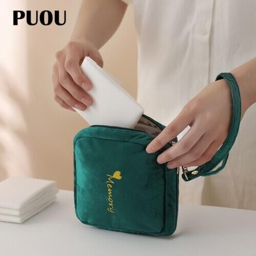 PUOU Velvet Cosmetic Bag Women Sanitary Bag Portable Storage Make Up Case Mini Organizer Toiletry Multifunction Makeup Bags