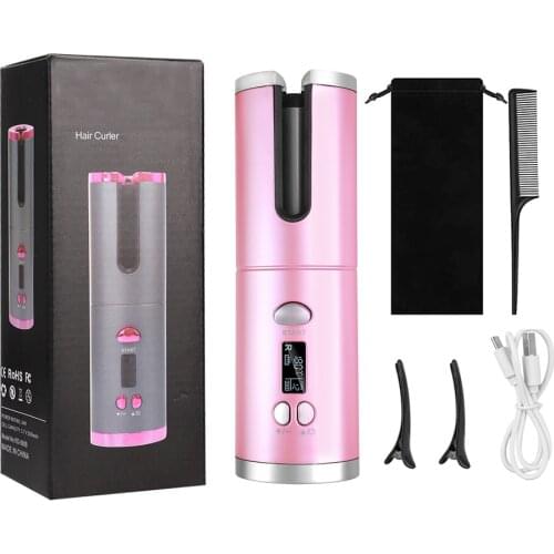 Cordless Automatic Hair Curler Usb Rechargeable Rotating Curling Iron Led Display Curls Roller Wave Hair Rollers Styling Tools