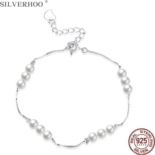 SILVERHOO 925 Sterling Silver Link Bracelets For Women Delicate Shell Pearl Bracelet Anniversary Fine Jewelry The New Listing