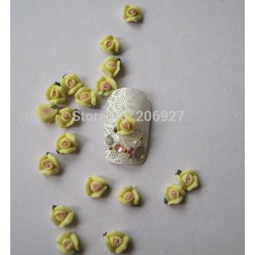 CF3-7 30pcs Cute Ceramic Yellow Flower Shape Nail Art Decoration Outlooking