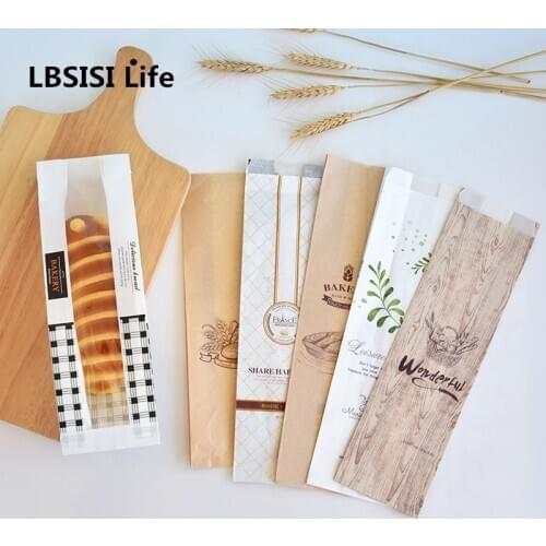 LBSISI Life 50pcs Kraft Paper Long Bread Bags Handmade Wedding Birthday Event Favor With Transparent Window For Bakery Home