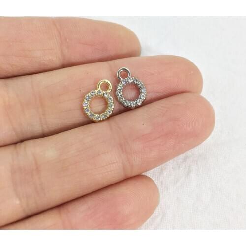 Eruifa 10pcs/7mm Tiny Circle rhinestones Gold plated Zinc alloy Charms Pendant Jewelry DIY Necklace Bracelet Earrings 2 colors