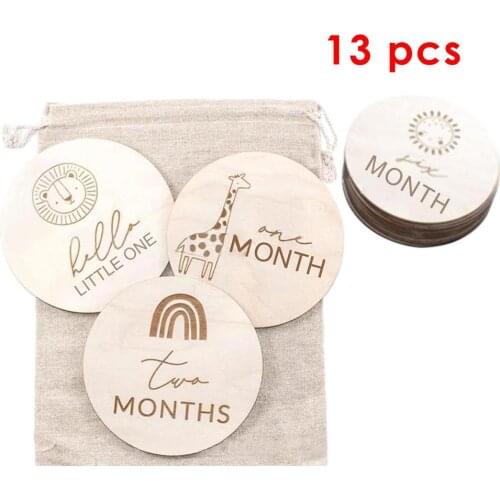 HOT SALE Baby Monthly Milestone Discs Wooden Baby Markers Engraved Wooden Monthly MilestonePlaques Set Of 13 Pcs Dropshipping