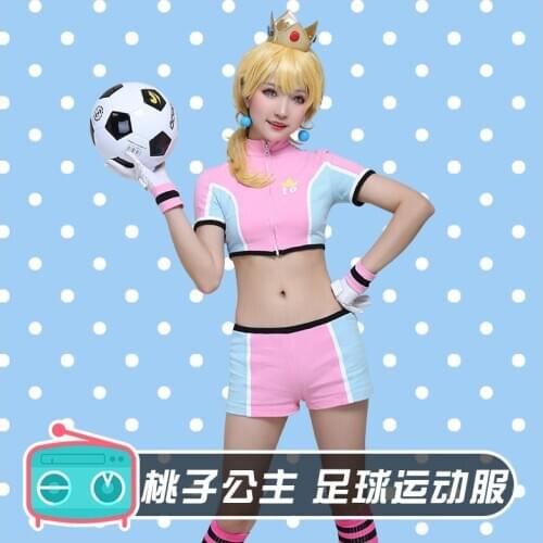 Game Super Mario Princess Peach Cosplay Costumes Cute Football Player Sportwear Full Set Female Role Paly Clothing S-XL In Stock