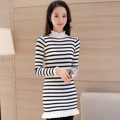 Cashmere Sweaters and Pullovers Women Autumn Winter Long Sweater Female Striped Turtleneck Jumper Elastic Knitted Pullover