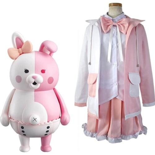 Monomi Costume Anime Danganronpa Pink and White Rabbit Cosplay Cuostume Coat Dress Wig Cute Girl Suit Uniform For Girl