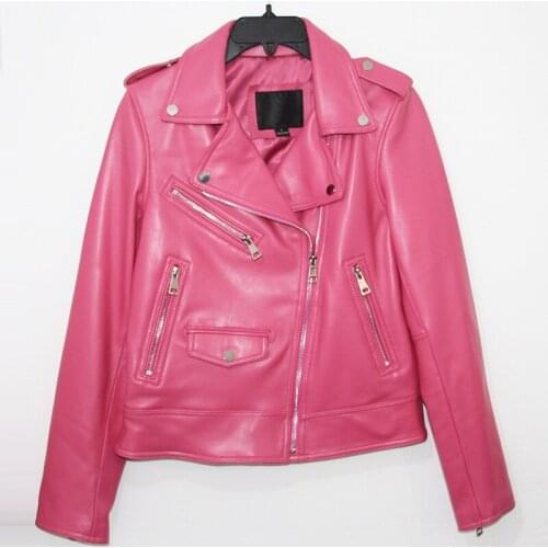 Shipping,quality woman Free pink New Genuine leather slim jacket.motor biker female sheepskin coat Brand Suede cool