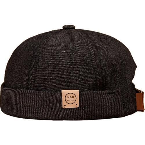 Men Street Casual Washed Denim Docker Sailor Biker Hat Loop Beanie Brimless Cap Fashion Unisex Pumpkin Vintage Navy Beanies