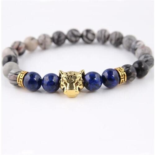 Leopard Head Beaded Bracelet For Men Fashion Natural Stone Crystal Bracelets Charming Mens Jewelry Accessories