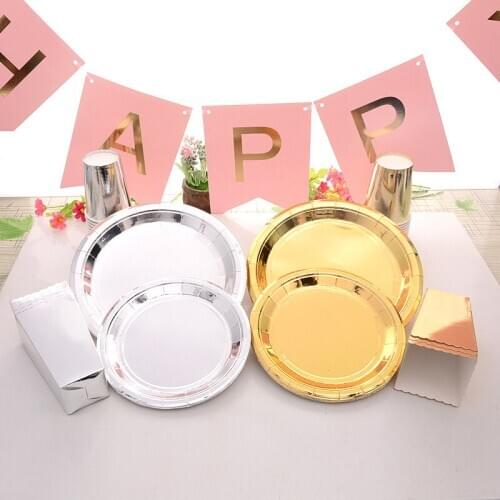 Birthday Party Wedding Decorations Set Hot Gold and Silver Disposable Tableware Paper Cup Straws Home Party Supplies