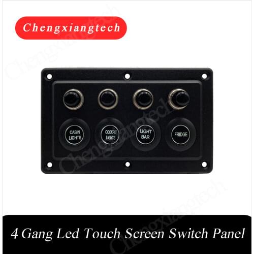 Aluminum Car Boat 4 Gang Touch Control Sensive Switch Panel Blue Led on off Pre-wired Overload Protection + labels