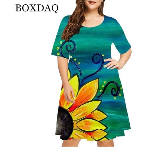 4XL Plus Size Dresses 2021 Women Clothing Summer Bohemia Print Dress Casual Short Sleeve Round Neck Ladies Mini Dress Vestidos