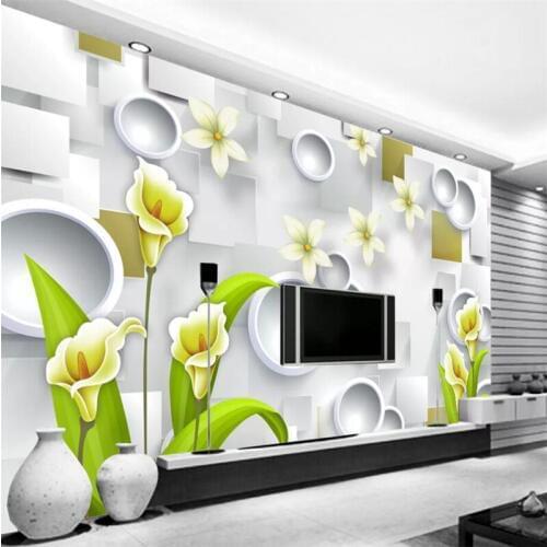 Custom wallpaper 3D stereo lily simple TV background wall living room rose butterfly love flower Fumantang new Chinese wallpaper