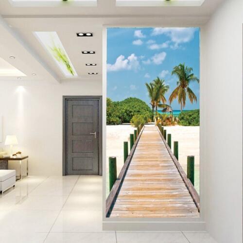 Custom mural 3D stereo vertical version corridor bedroom living room background wallpaper seaside wood bridge wallpaper mural