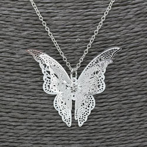 Popular Simplicity 925 Silver Mosaic Zircon Hollow Butterfly Pendant Trendy Necklace Fashion Charm Jewelry Accessories