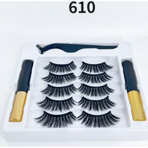 Five pairs of magnetic eyelashes waterproof liquid magnetic eyeliner set 3D magnetic eyeliner false eyelashes set makeup
