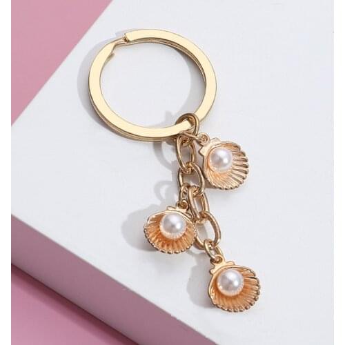 Cute Keychain Jewellery Design Key Ring Shell Pearl Key Chains Summer Beach Gifts For Women Men Car Hanging DIY Jewelry Handmade