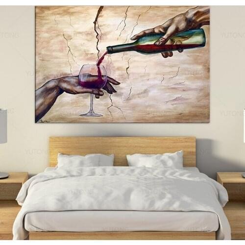 Modern Abstract Art Two-handed Red Wine Glass Posters and Prints Canvas Paintings Wall Art Pictures for Living Room Decor